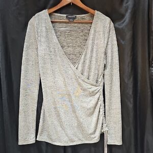 Trouve Silver Metallic Wrap Blouse